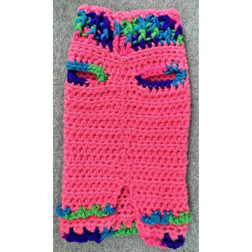 Extra Small Dog Sweater Crochet Hot Pink Variegated Trim Handmade Crocheted